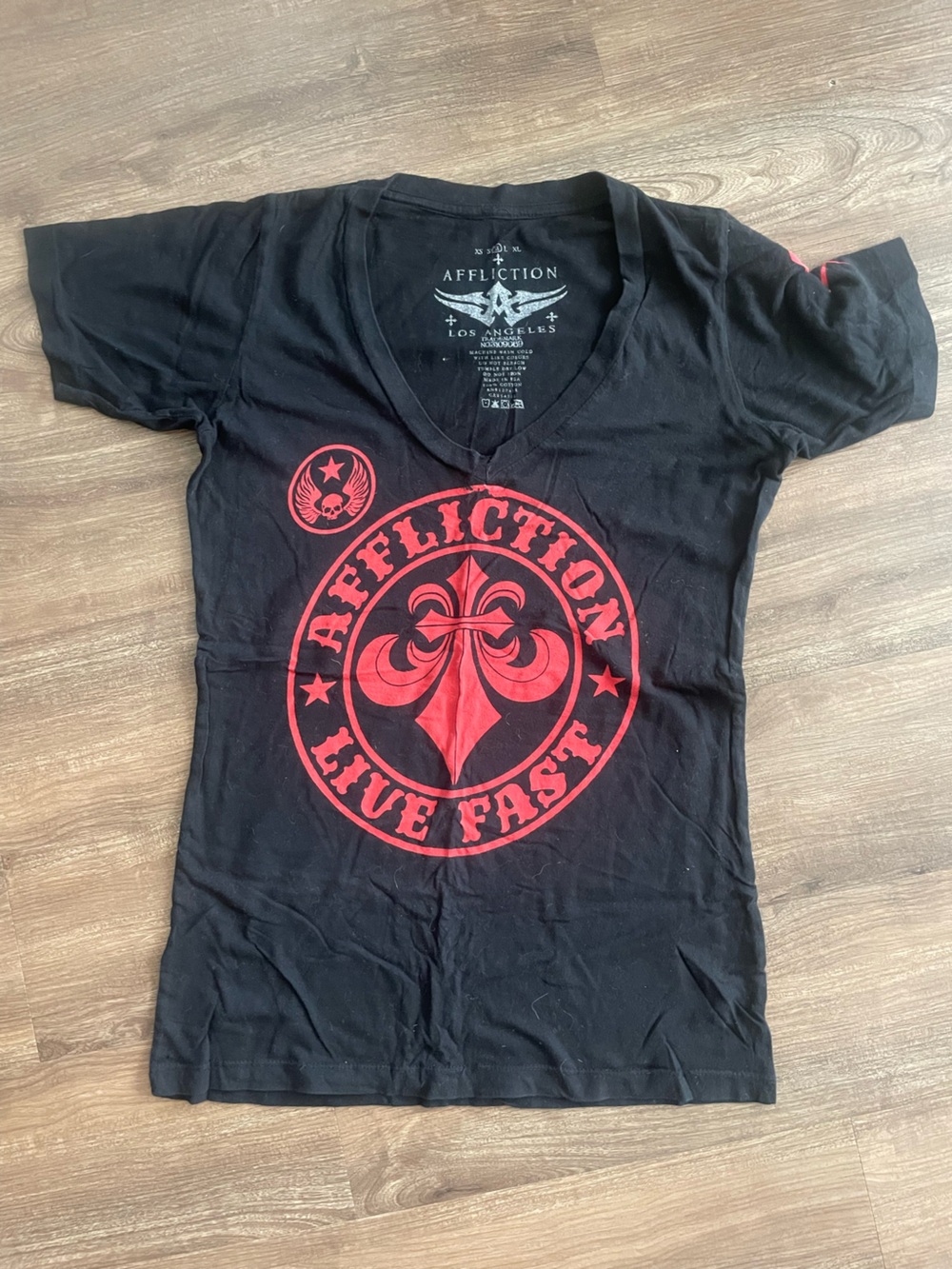 Affliction Black Short-Sleeve Tee with Red Crest Logo